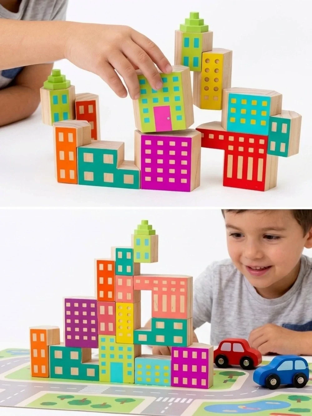 Colorful Wooden Building Blocks Set